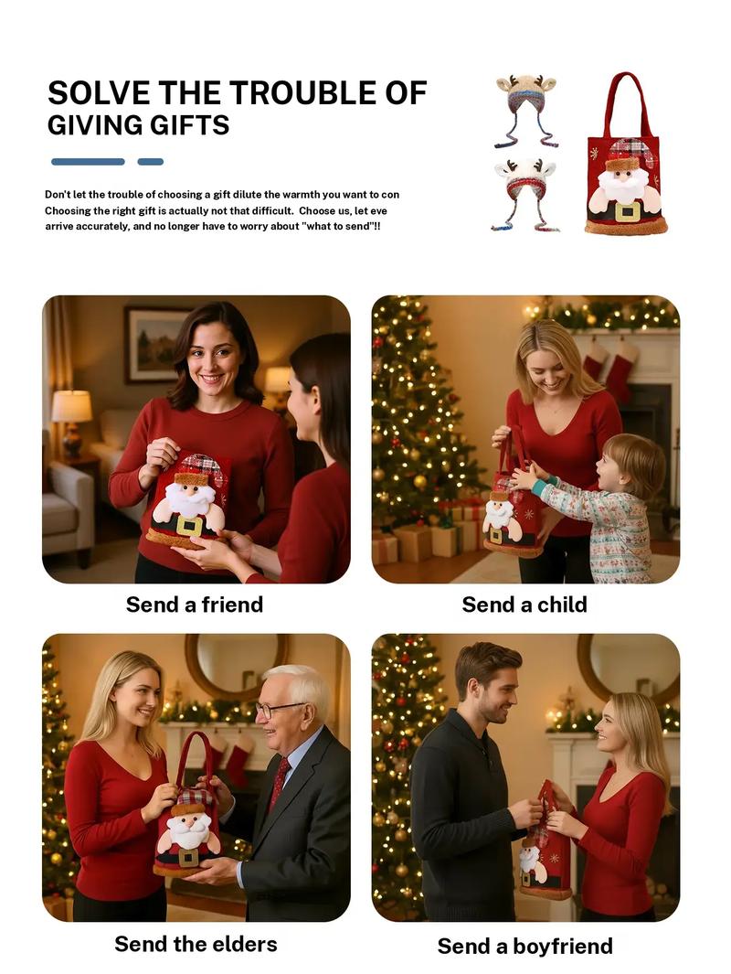 Original design Festive Christmas Antler Hat (It can be used，A hat has multiple uses.)Knitted Ear Protection Windproof Warm Hat Suitable for the family It can be worn by adults , without limiting the circumference of the head，for Thanksgiving & Christmas。