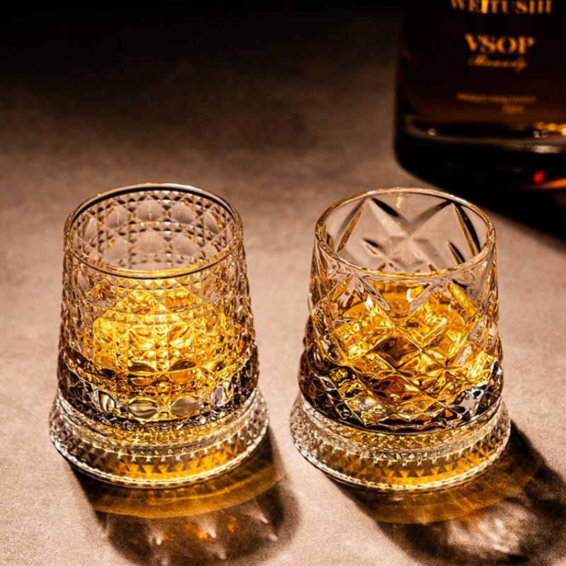 360° Rotating Whiskey Glass, Spinning Crystal Whiskey Tumbler, Luxury Drinking Glass, Elegant Barware, Perfect for Parties and Gifts