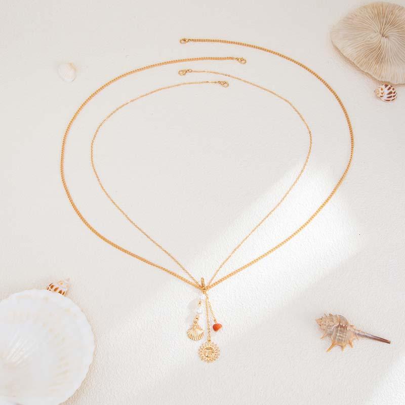 Sexy Metal Pearl Shell Pendant Chest Chain for Women Girls Fashion Gold Color Sun Multilayer Tassel Body Chain Bikini Jewelry