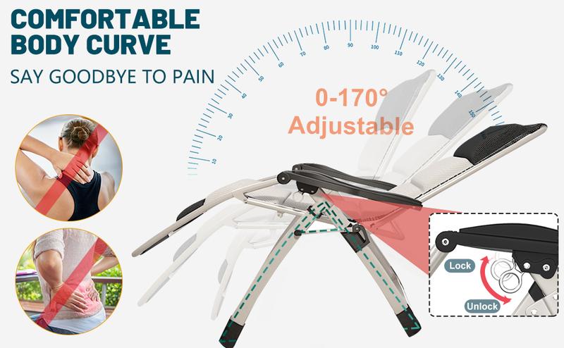 Lilypelle Padded Zero Gravity Chair,Premium Outdoor Lawn Folding Lounge Chairs,Sturdy Adjustable Reclining Patio Chairs with Headrest & Tray