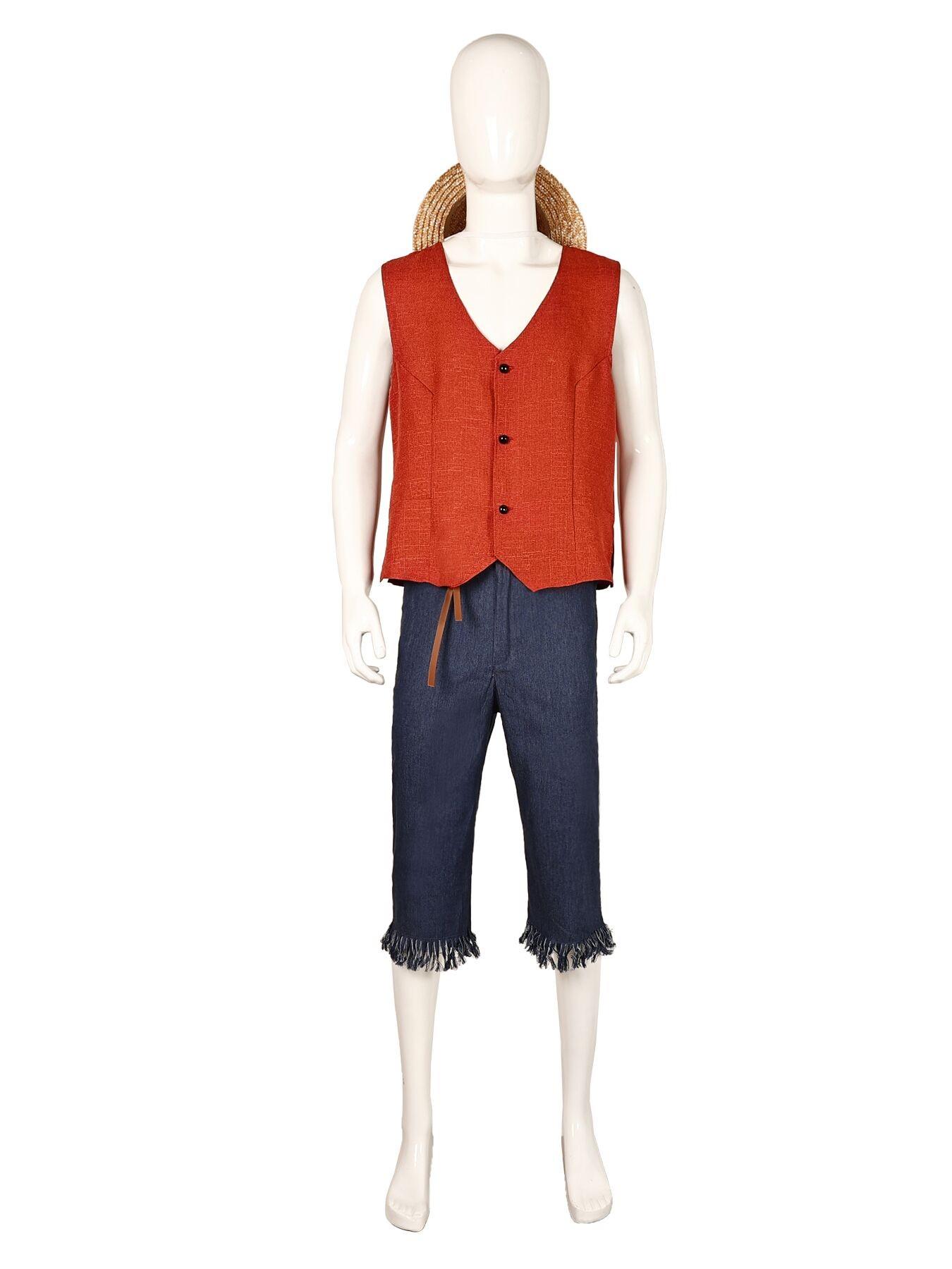 Luffy Cosplay Monkey D Luffy Costume Red Vest Shorts Hat Rope Anime Outfit Adults Men for Halloween Party