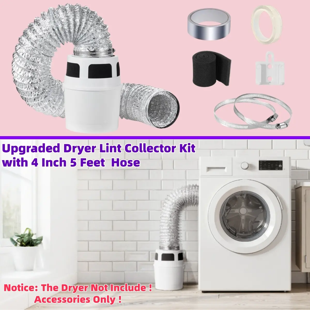 2026 New Upgrade Version, Three-In-One Indoor Dryer Vent Kit with 5-Foot Hose, Easy Installation, Fresh Air Maintenance