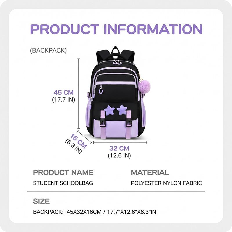 2026 Viral Coquette Kawaii Star Backpack for Elementary Teen Girls Large Capacity Water Resistant School Bookbag, Breathable Stress Relief Padded Back Support Student Laptop Backpack for Back To School Daily Travel OOTD