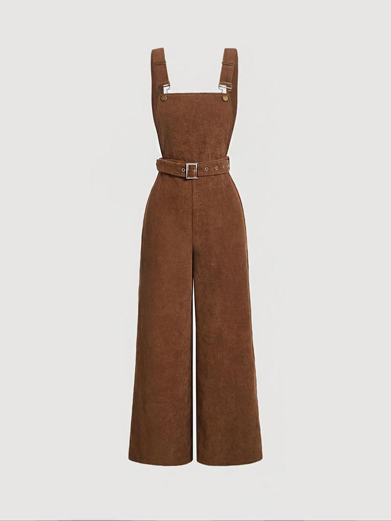 Women's Casual Corduroy Overalls, Adjustable Shoulder Straps, Loose Fit Pantsuit, Comfortable Fashion Style, Elastic Waist Long Pants