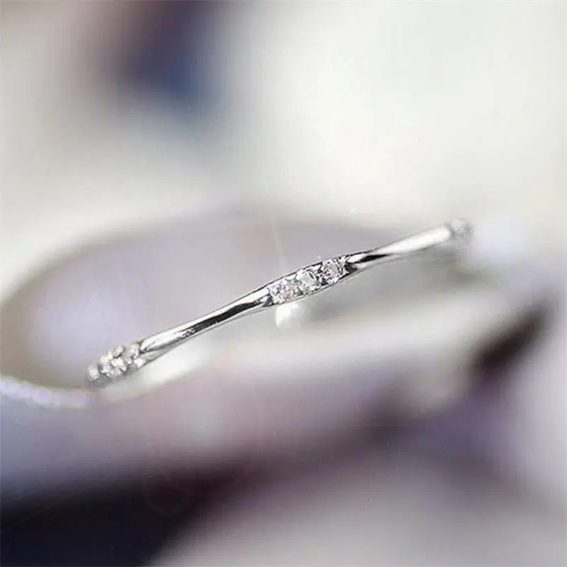 Huitan Minimalist Wedding Rings for Women Thin Band Dazzling Cubic Zirconia Simple Stylish Female Rings Party Statement Jewelry