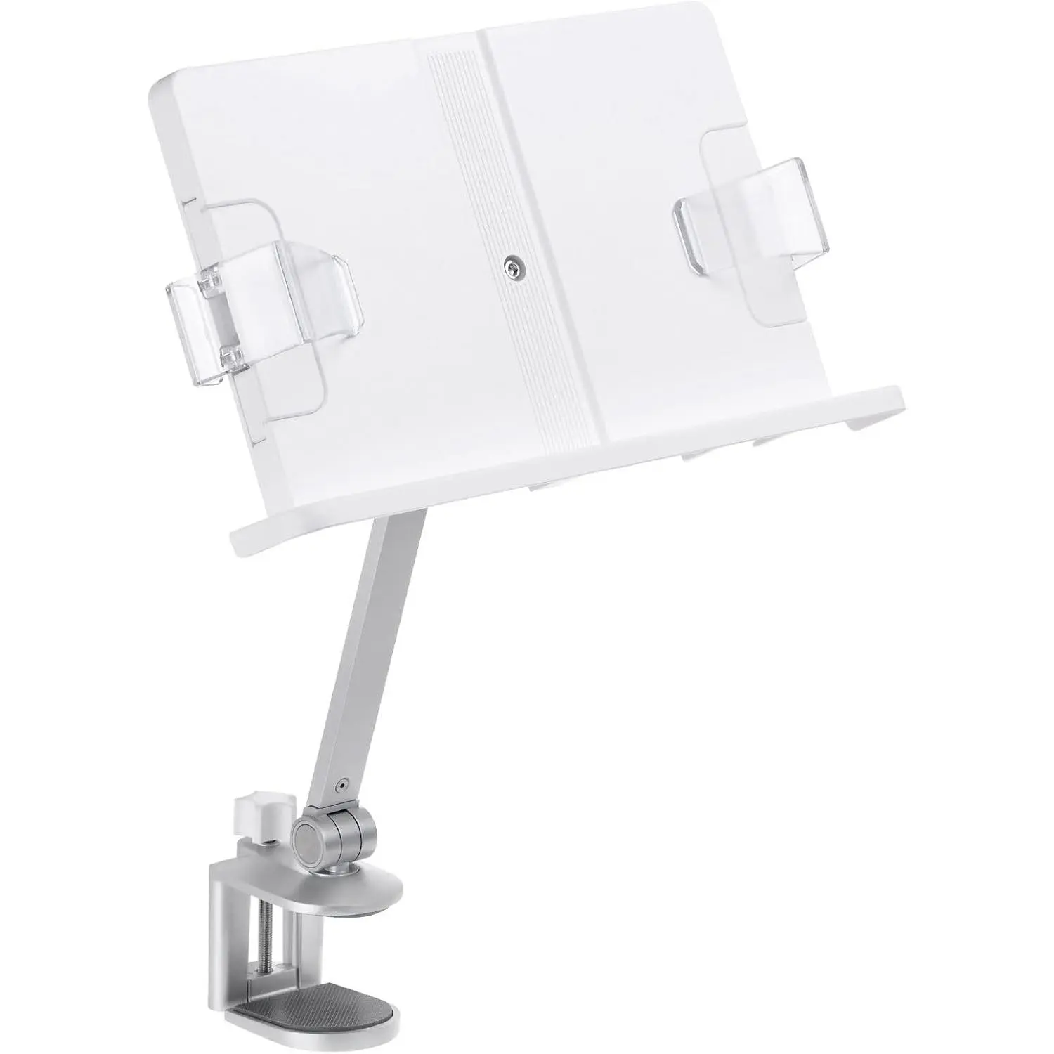 Book Stand for Reading, Metal Reading Rest Book Holder with Page Clips, Height Angle Adjustable, 360° Rotating Arm Suitable for Sheet Music, Laptop