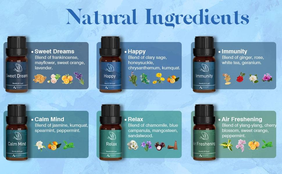 ASAKUKI Essential Oils Set (6 x 10 ml) for Diffuser, Holiday Scent, Stress Relief Scented Perfume Freshener Aroma gift Fragrance Healthcare Solution Healthy Aromatherapy, Therapeutic Lemon