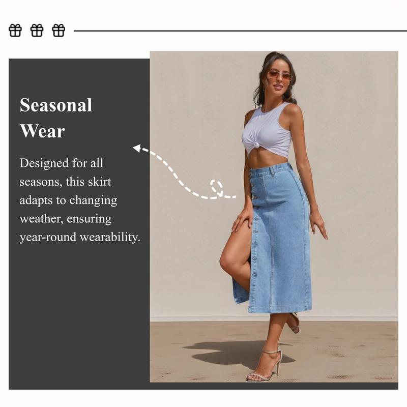 OBlue Jeans Women's  Button Front Denim Skirt, Casual Fashion  Skirt for Daily Wear, Ladies Bottoms for All Seasons, T-Chic