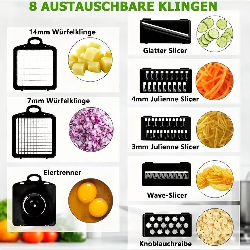 14 In 1 Multifunctional Manual Chopper | Vegetable and Spiral Chopper with 8 Stainless Steel Blades, Suitable for Fruits, Vegetables, Carrots, Potatoes, Onions - Easy to Clean, Large Capacity 6L Separator, Household Essentials