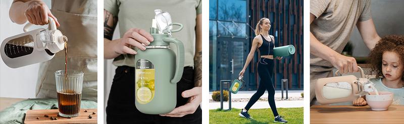 【WINSA】 64 oz Glass Water Bottle with Lid and Handle Half Gallon Water Bottle with Time Marker Large Water Bottle with Silicone Sleeve for Coffee, Juice Homemade Beverages Hydration Tumbler Waterbottle Drinkware Valentine's Day Gift