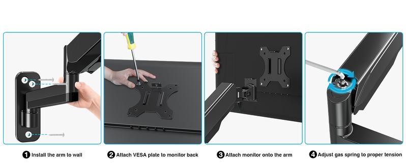 MOUNTUP 17"-32" Single Monitor Wall Mount, Fully Adjustable Gas Spring Monitor Arm, Support 2.2-17.6lbs Display, MU2003 MOUNTUP 17"-32" Single Monitor Wall Mount, Fully Adjustable Gas Spring Monitor Arm, Support 2.2-17.6lbs Display, MU2003