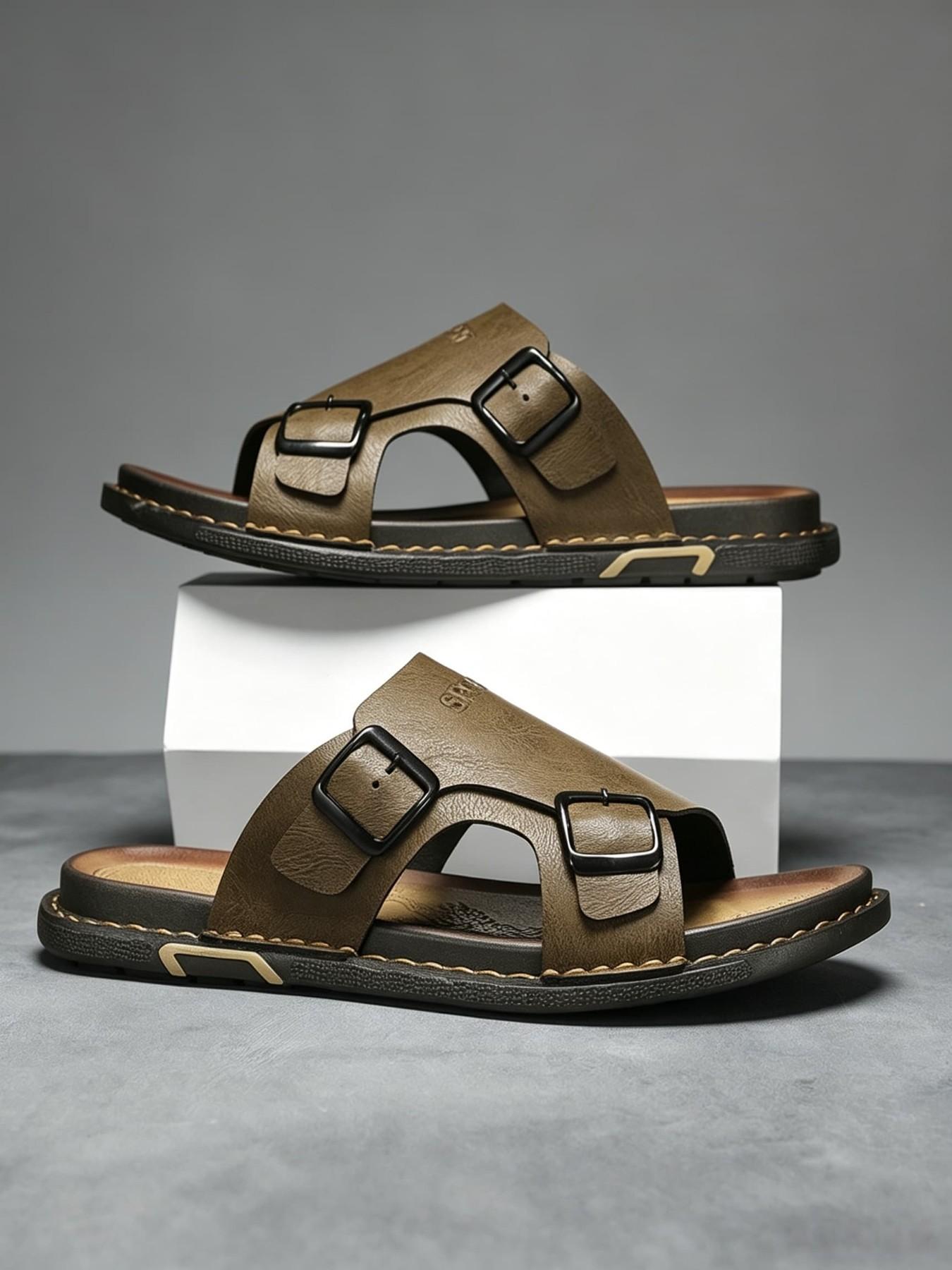 1 Pair Men's Non-Slip Summer Sandals, Skin-Friendly Leather Upper Without Stuffiness, Soft Cushioned Footbed for Shock Absorption Without Chafing, Wear-Resistant Outsole for All-Day Comfort