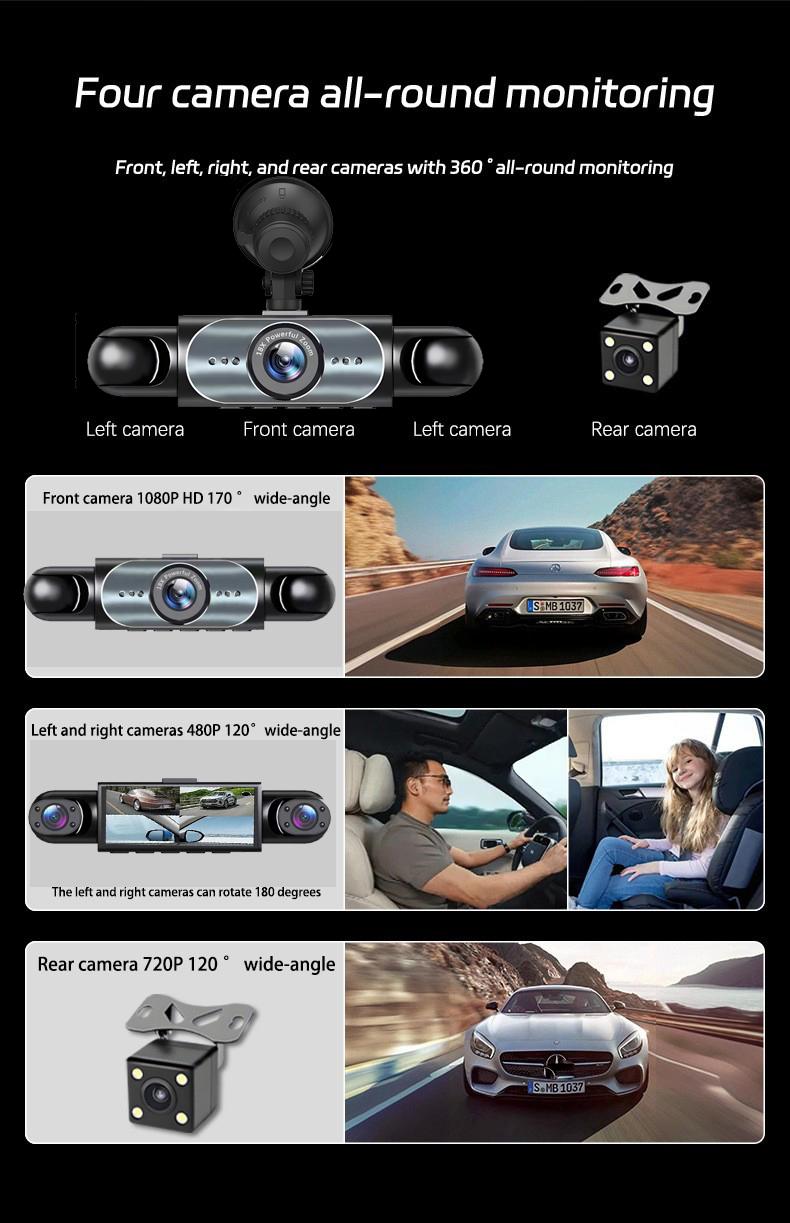 WHATOOK 4 Channel Car Dash Cam,1080P Car DVR with 64GB Memory Card,Car Video Surveillance with Night Vision,Parking Mode Car DVR Hd Screen Front Rear Left And Right dashcam