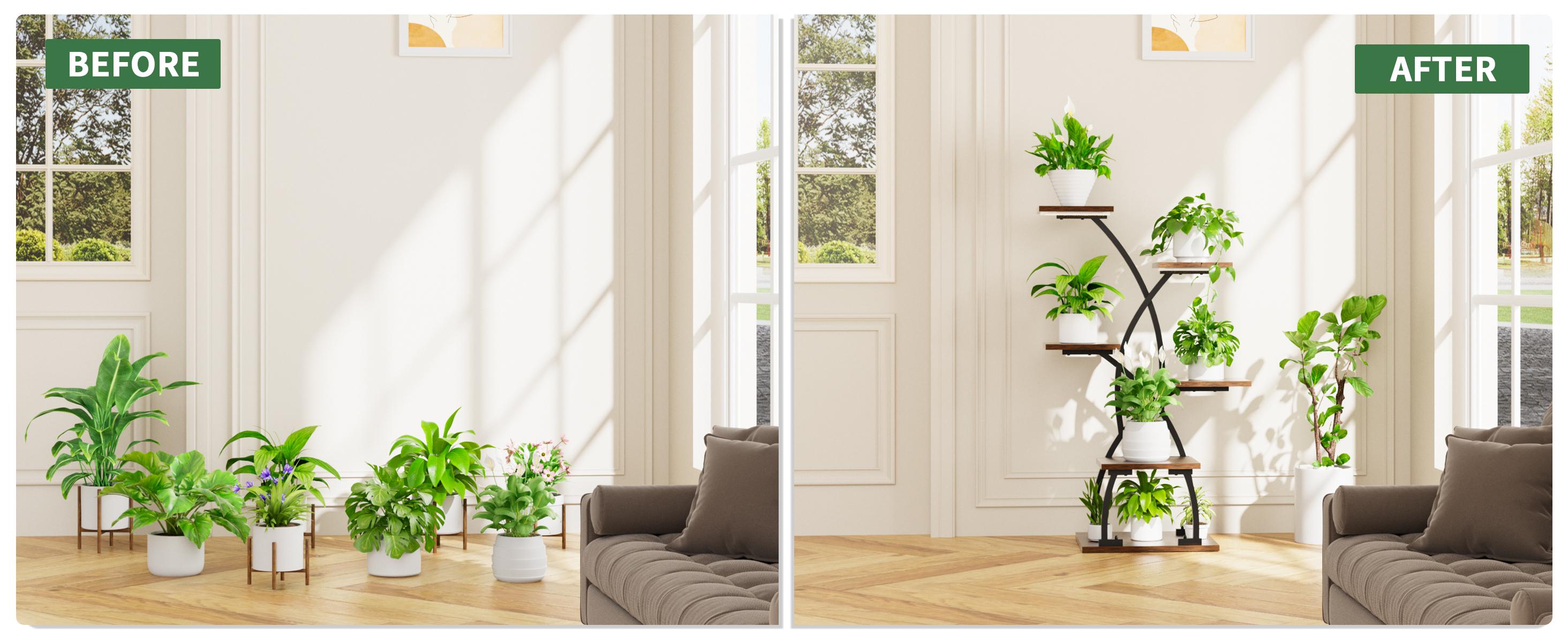 36" Tall Minimalist Standing Plant Rack with Grow Light - 6-Tier Corner Plant Stands for Indoor Plants Multiple, Metal Curved Flower Holder Display Rack for Patio, Balcony, Home Decor