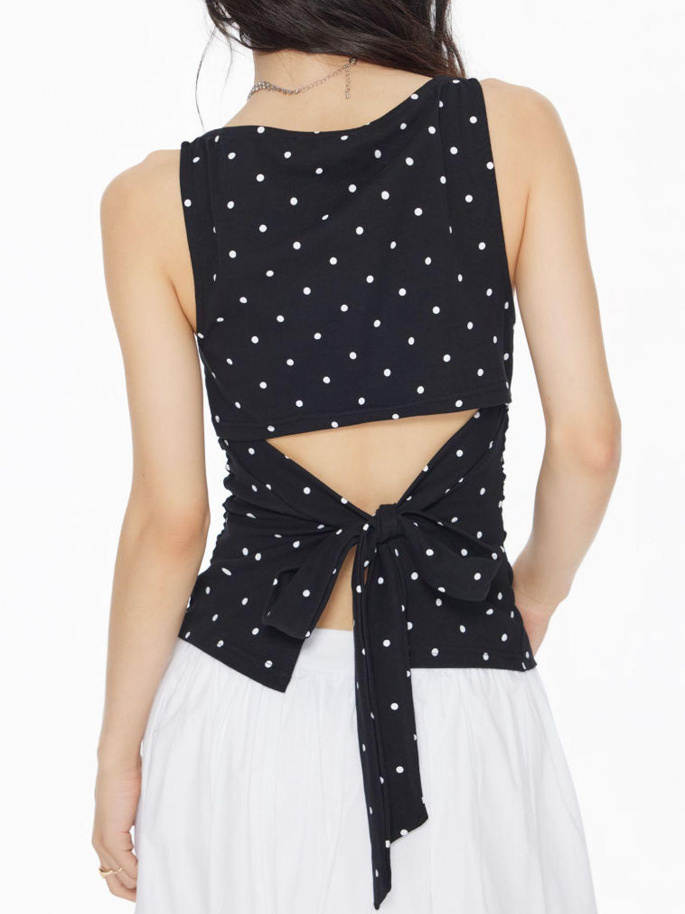 Y2K Women's Polka Dot Tank Top with Tie Back, Sleeveless Bow Detail Design, Stylish and Casual Summer Wear
