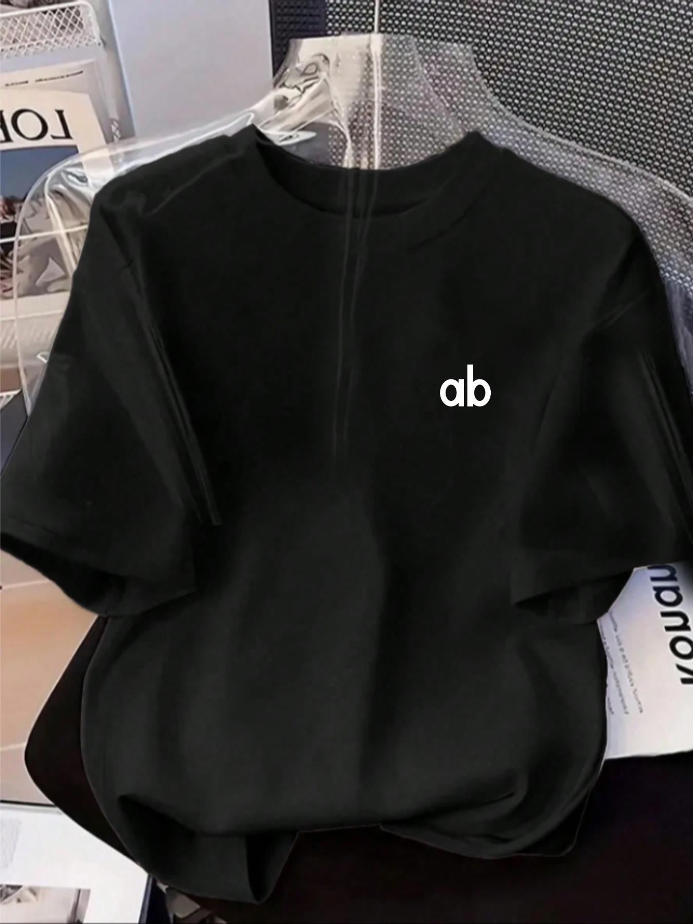 Women's Summer Spring New Ab Letter Print Round Neck T-Shirt, Loose Fit Slimming, Casual Comfortable Breathable, Perfect for Daily Wear