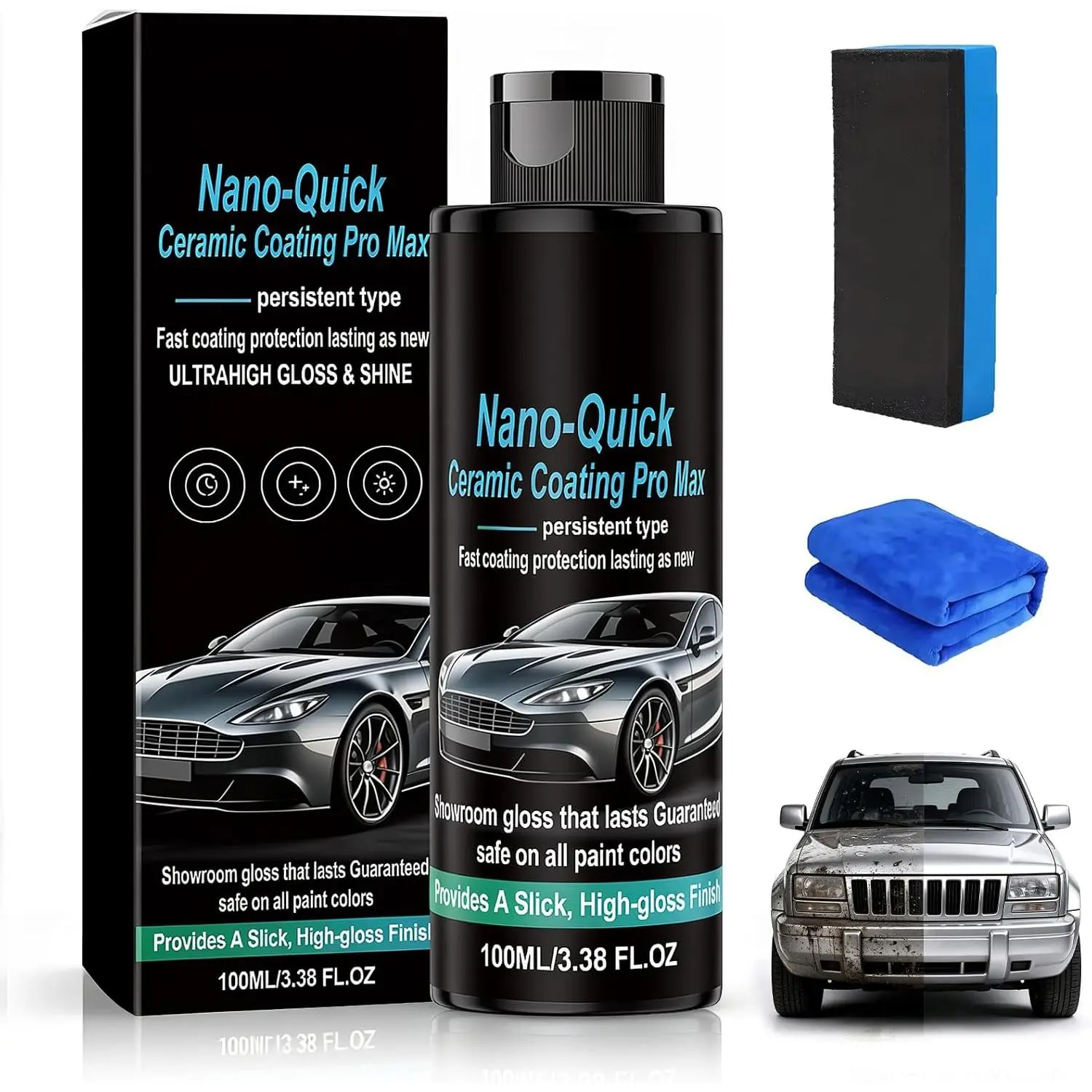 Nano-Quick Ceramic Coating Pro Max, Quick Effect Coating Agent, 3.38 fl.oz
