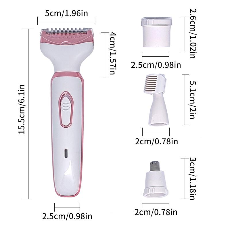 4 in 1 Electric Body Hair Trimmer, 1 Set Portable USB Rechargeable Hair Removal Tool for Face, Nose, Underarm, Eyebrow, Leg and Body