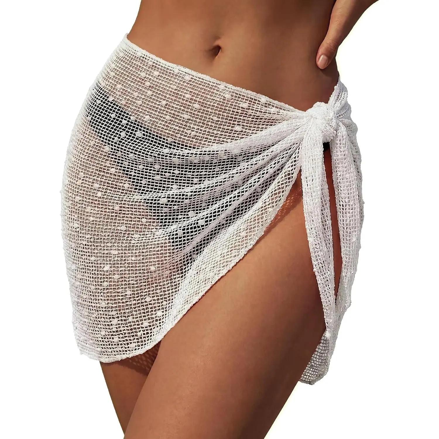Women's Sequin Sparkly Sarong Wrap Skirt Short Crochet Beach Cover Up, Versatile Swimwear Coverup for Beach Vacation Pool SeaGift