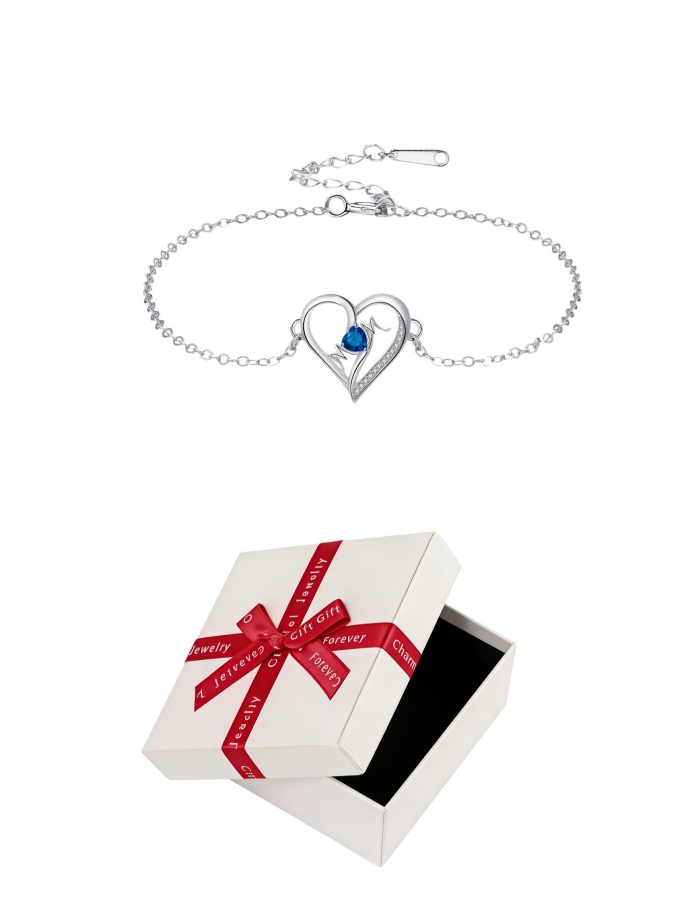MOM Heartbeat · Blue Glow Simple luxury high-end heart-shaped MOM bracelet, elegant and warm.Paired with a surprise double-door preserved rose jewelry gift box.Ideal gift for birthdays, Mother’s Day and Valentine’s Day.