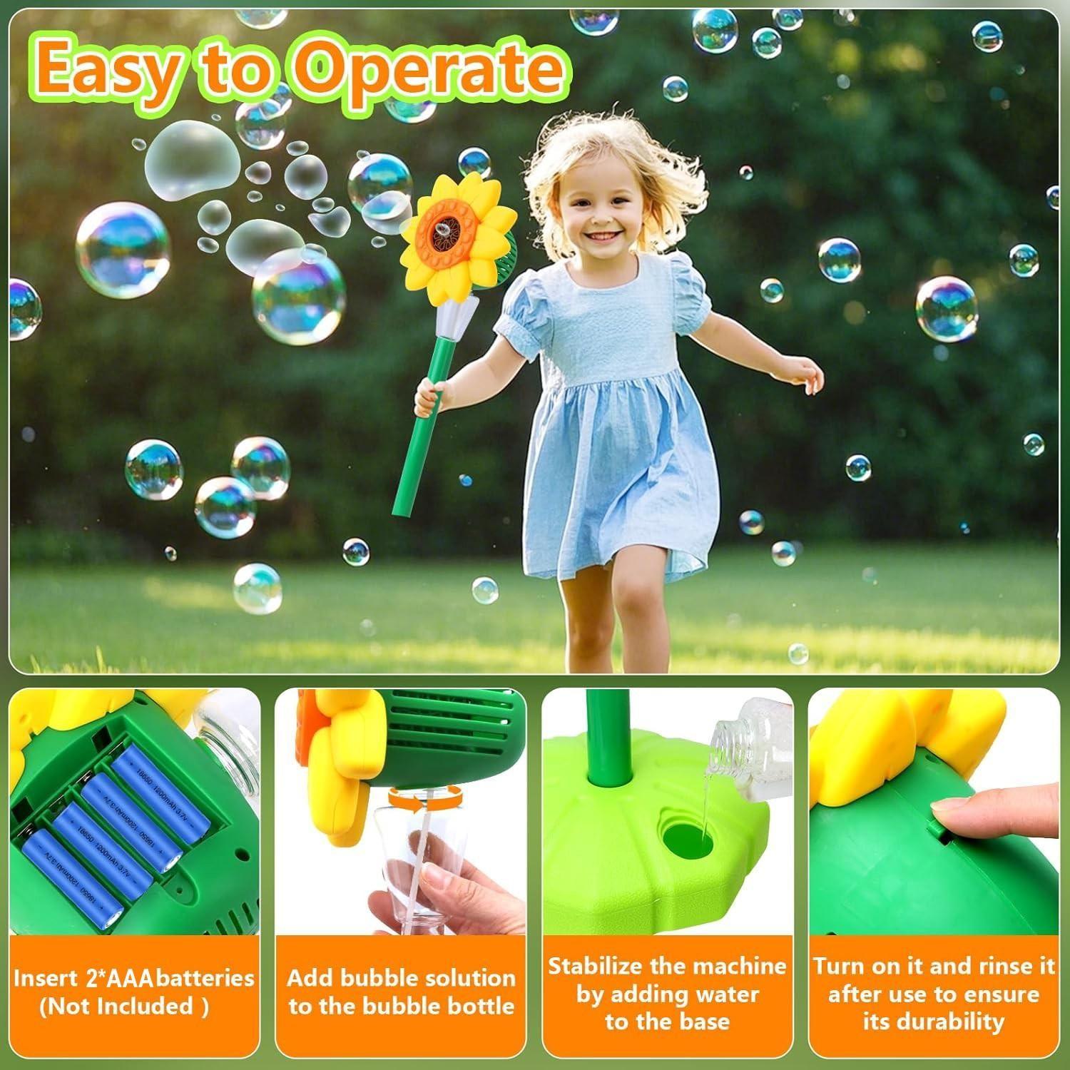 Automatic Bubble Blower Toy With Remote Control Sunflower Bubble Machine Stand Adjustable Rechargeable Bubble Maker With Lights For Outdoor Wedding Birthday Party Gift