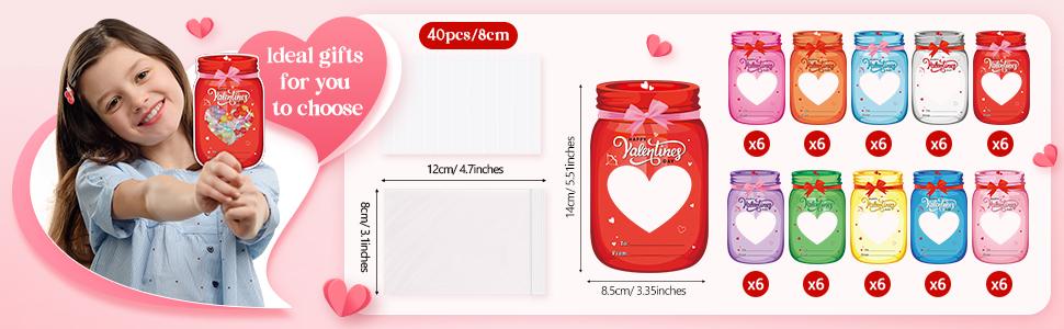 36/100 Pcs Valentine's Candy Cards Kids Gifts Set with Plastic Domes DIY Craft Treat Holder Bulk Class Valentines Candy Exchange Gifts for Couples Families School Party Classroom Gifts