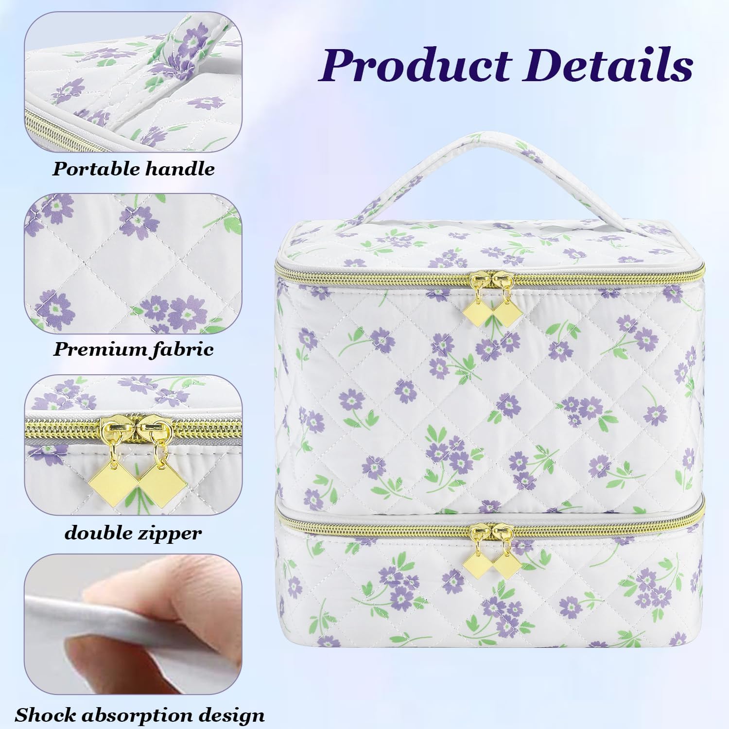 Double-Layer Quilted Nail Polish Storage Bag, Portable Zipper Makeup Organizer Pouch, Multifunctional Bag, Cosmetics Organizer for Women & Girls, Travel Cosmetic Bag (Bag Only)
