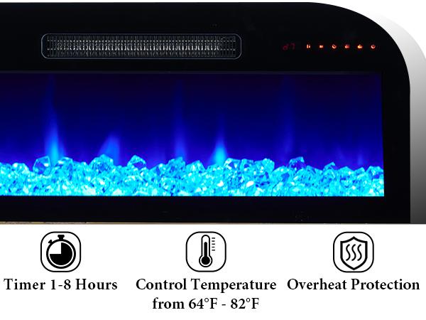 VanAcc Modern TV Stand with Fireplace for Living room, 70"/80" Entertainment Center with LED Lights, Flip Doors & Corner Glass Decor, Large Storage Space Apartment Furniture for TVs up to 80"/90"
