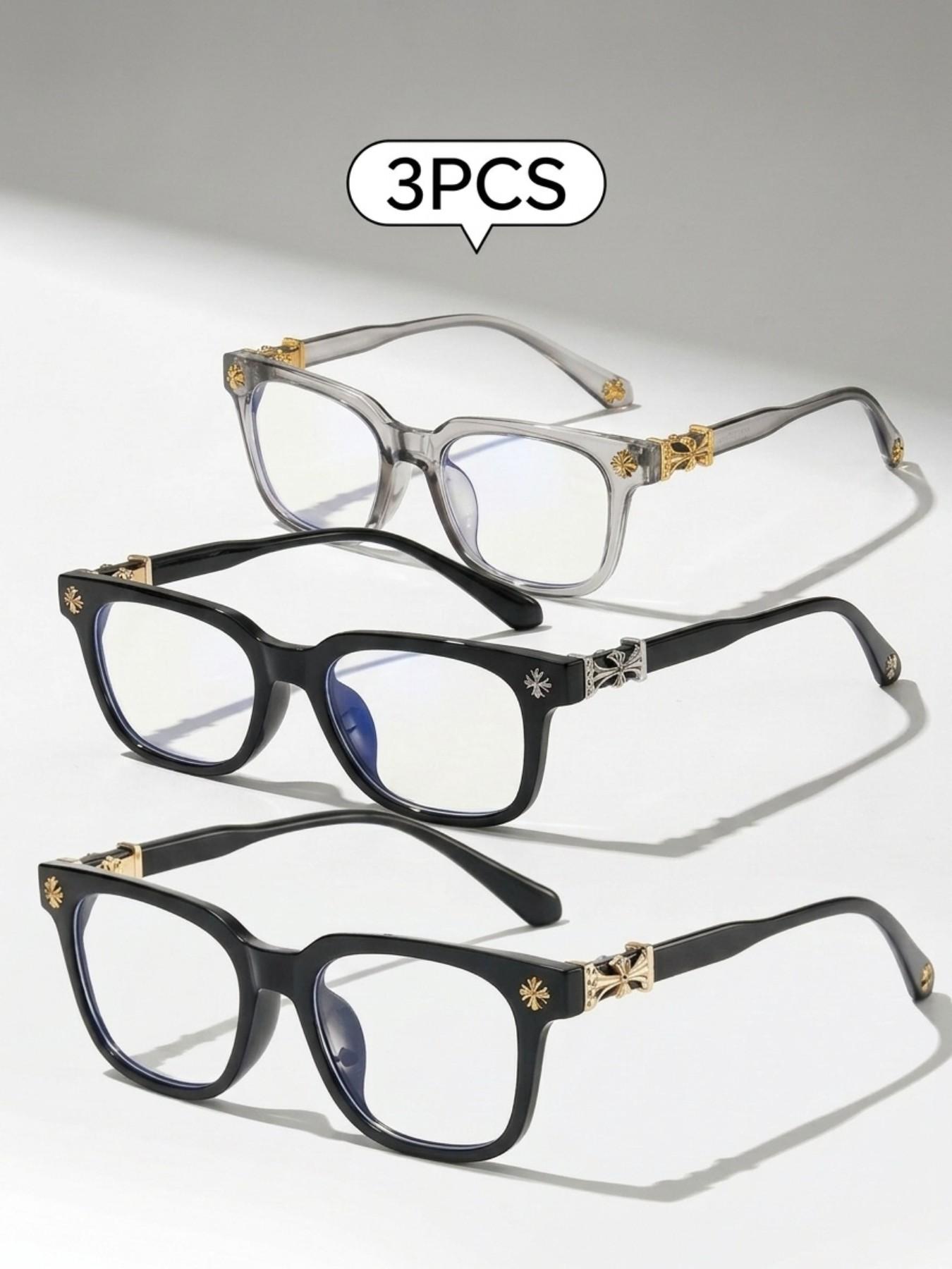 3PCS New Square Glasses, High Quality Eyewear, Unisex, Stylish Light Luxury Elegant Artsy Business Style Frames, Multiple Styles Available, Perfect Gift for Him, Suitable for Daily Wear and Decorative Photography Glasses, Square Frame Eyeglasses