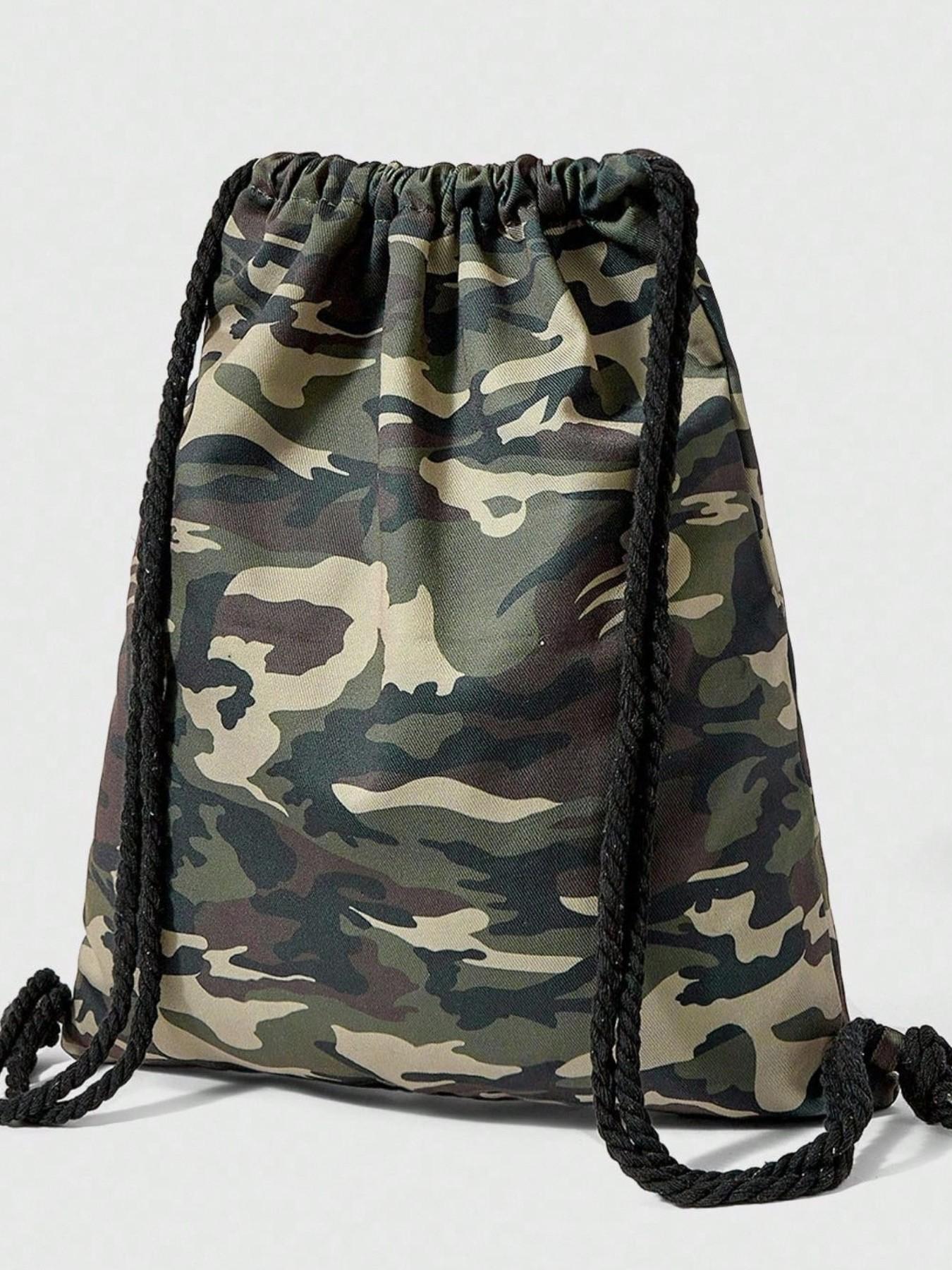 Camouflage Drawstring Backpack, Large Capacity Multi-Pocket Casual Unisex Bag, Suitable for Commuting, Social Events, Shopping