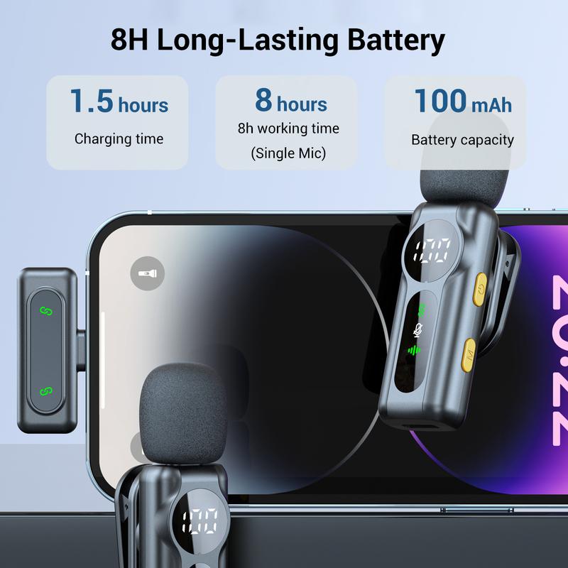 Mini Pro Wireless Lapel Mic for iPhone, iPad, Android, Intelligent Noise Cancellation, Long Battery Life, Ideal for Vlogging, Teaching, Wireless Lavalier Mics