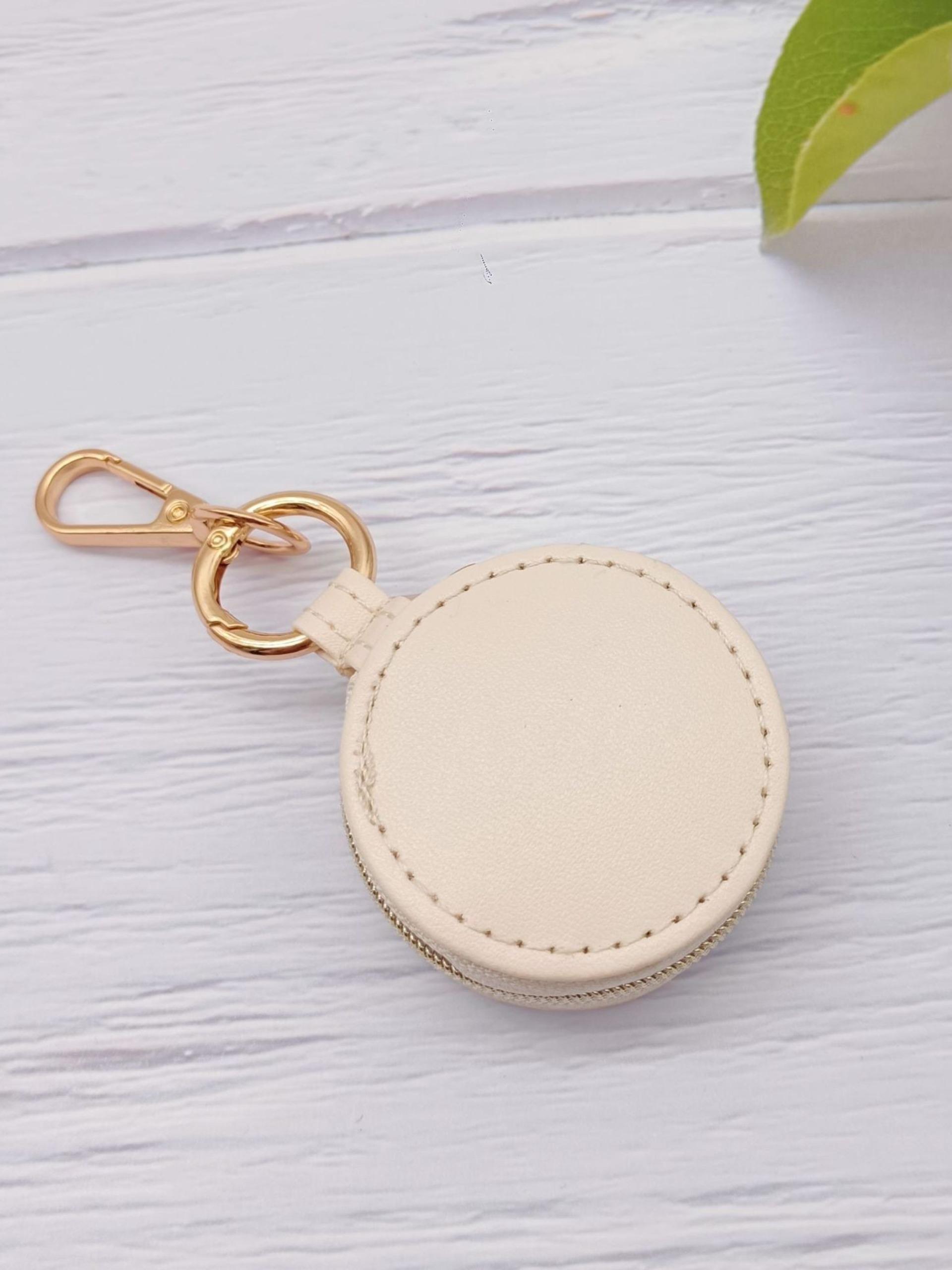 PU Leather Travel Bag Zip Keychain, Portable Mini Jewelry Box, Elegant Solid Pattern, All Seasons Accessory Organizer