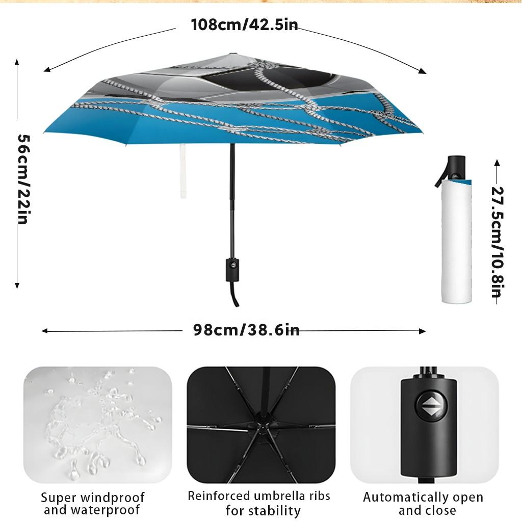 Football Field Pattern Umbrella, Automatic Folding, Sun Protection, Durable 8-Rib, Outdoor Use, Great Gift, World Cup Umbrella