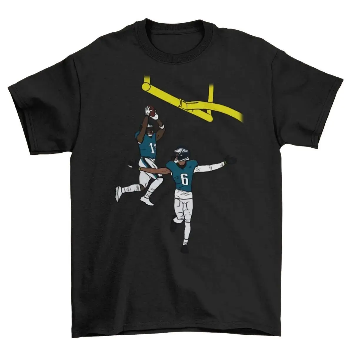 [Sale Up To 50%] Men's Unisex 100% Cotton Classic Crew Neck AJ Brown and DeVonta Smith Dunk Celebration T-Shirt, Double Seam, Fitted Cut, Classic Tee, Philadelphia Print