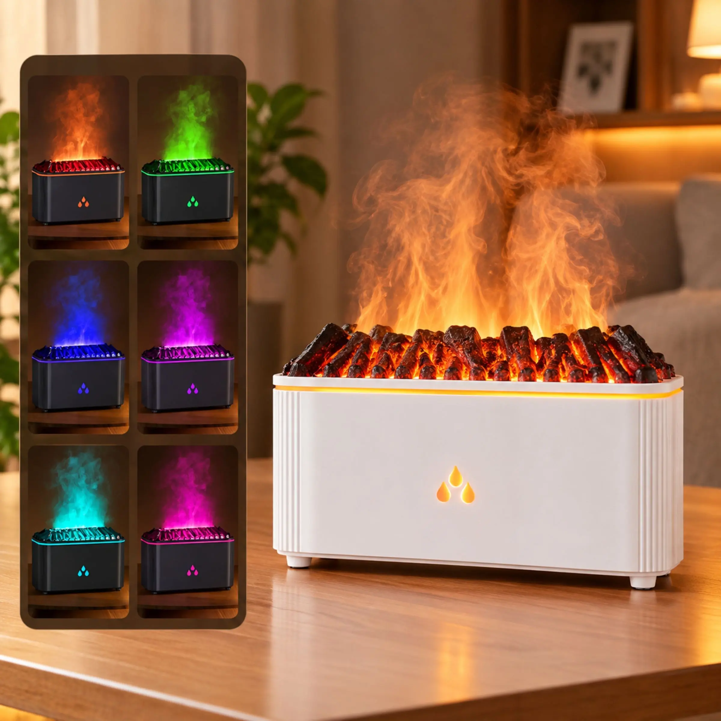 Creative Firewood Flame Design Aroma Diffuser, Mist Humidifier with RGB Colors Ambient Light, 160ML Water Tank, USB Plug-in, Suitable for Bedroom, Living Room, Office and Sleeping, Aromatherapy Diffusers