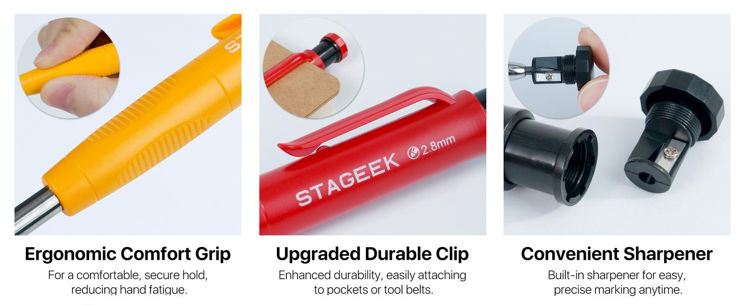STAGEEK 4 Pack Carpenter Pencil with Sharpener, Mechanical Carpenter Pencils with 52 Refills, Construction Pencil Heavy Duty Woodworking Pencils for Architect (Red, Black, Yellow, Blue)