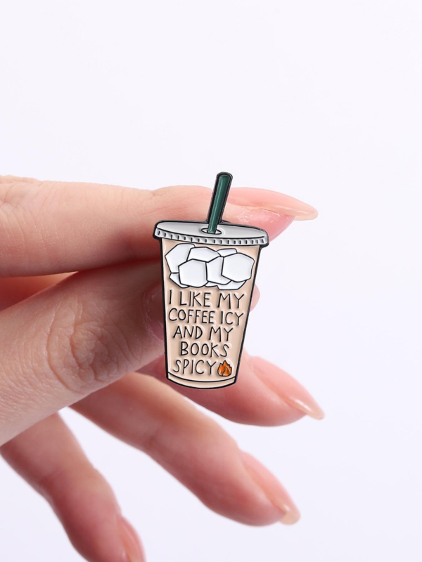 Coffee Reader Backpack Style Accessory, Ice Coffee Hot Book Preference Badge, Drink & Reading Fun Contrast Design, Unique Bag Charm