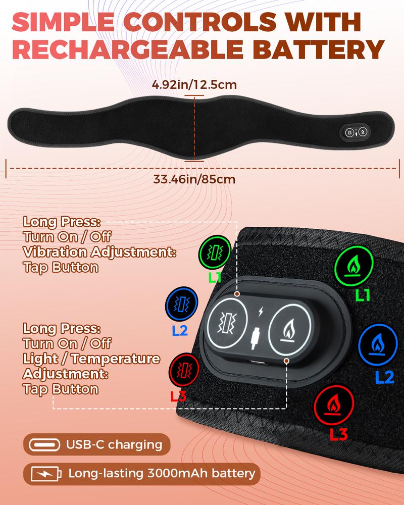 1 Piece Red Light Therapy for Neck and Shoulders Wrap, Cordless Infrared Heating Pad Belt with Vibration for Body, Hands, Rechargeable Portable Neck Massager with Heat 660nm/850nm, Wearable Heating Pads