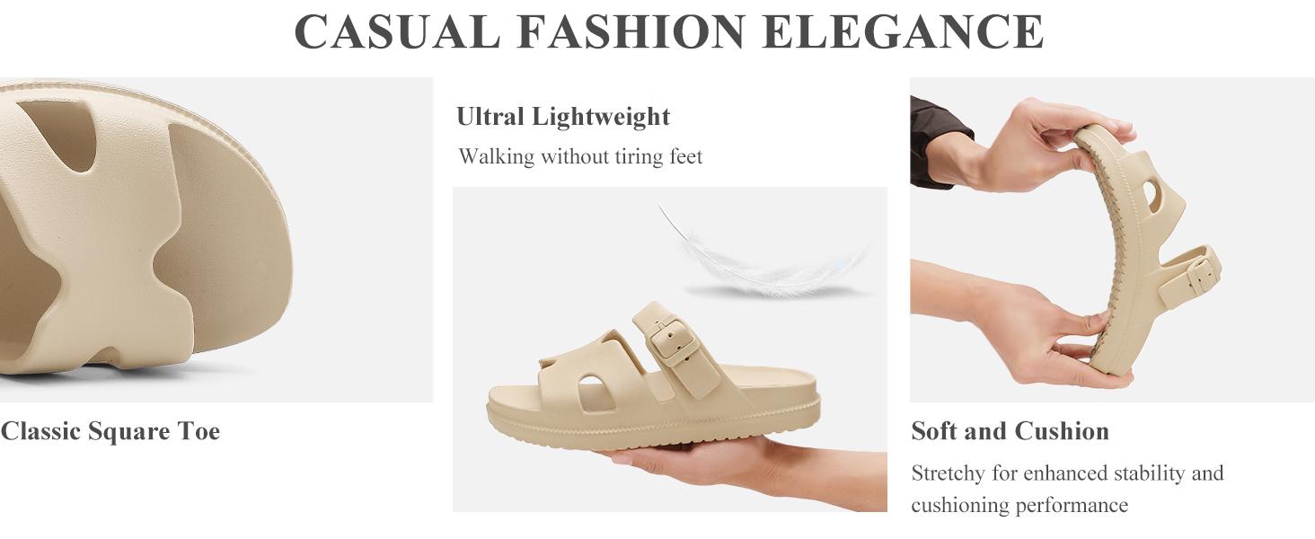 CUBUFLY Women's Flat Sandals with Arch Support, Summer Beach EVA Slides Adjustable Buckle, Comfort Lightweight Cushion Slip on H-Strap Sandal,Walking Shoes Platform Sandals,Elegant Sandals,Lades Sandals 2026