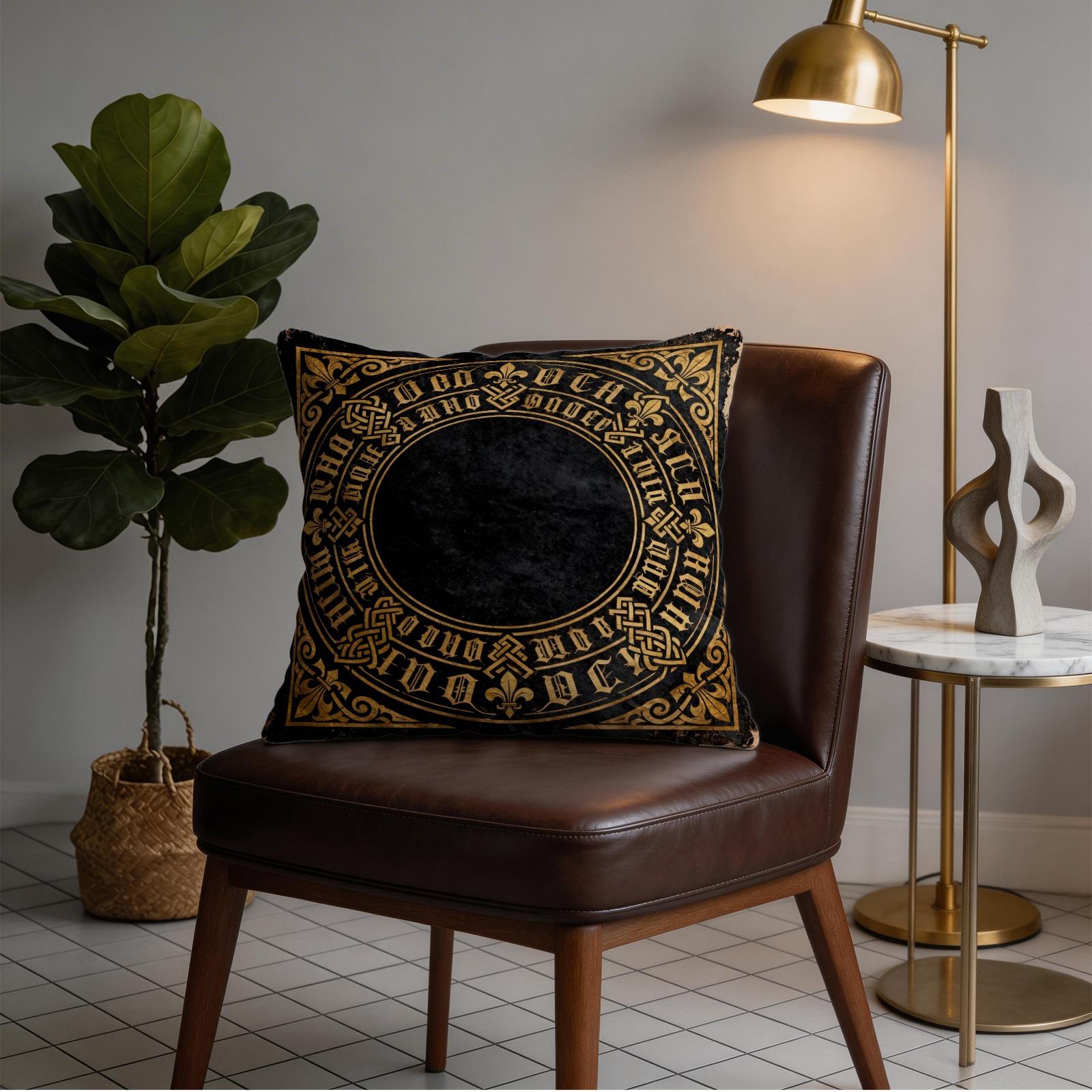 1 Pack Gothic Vintage Print Throw Pillow, Celtic Knot & Fleur-de-lis Decorative Accent Cushion, HD Digital Print Zippered Pillow Cover, Non-Fade Washable, 18×18 Inch Home Decor Pillow for Sofa, Bed, Chair