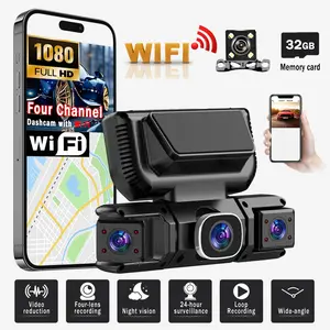 1080P HD Four-Channel Car Dvr with WiFi, HD Automotive Dashcam, Automotive Dvr Camera, Night Vision, Emergency Lock, Free Memory Card Included, Multi-Functional Driving Recorder