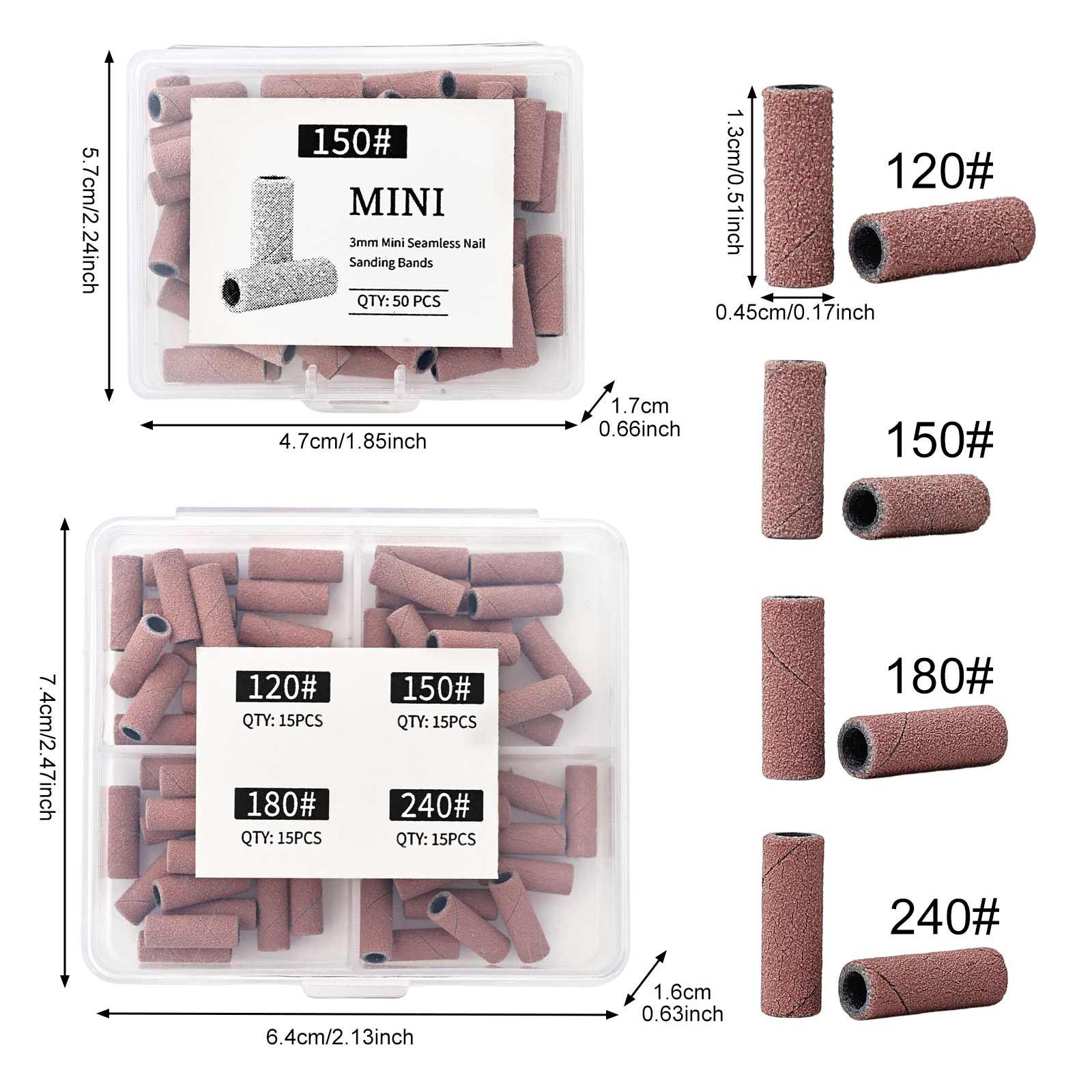 Nail Drill Bits Sanding Bands, 50/100pcs Coarse Fine 120/150/180/240 Grit, 3.1mm Mini Mandrel, Acrylic Nails Gel Manicures Pedicure