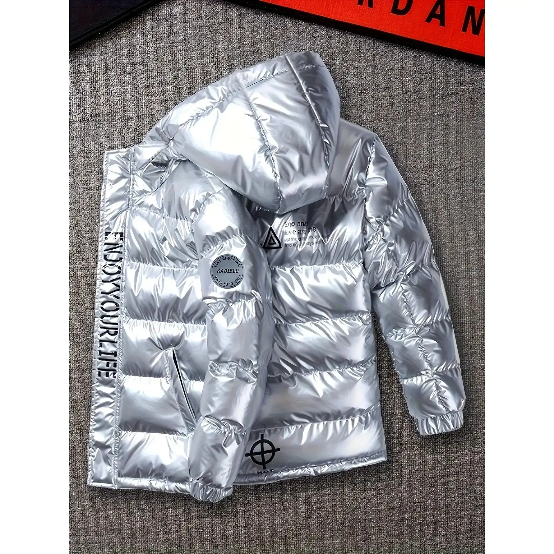 Boys' Shiny Coat - Big-Kid Size Fit Thick Heavy Down Coat, Mid-Length Long Sleeve Windproof Hooded Padded Jacket, Cold Weather Cotton Outerwear for Youth Fashion