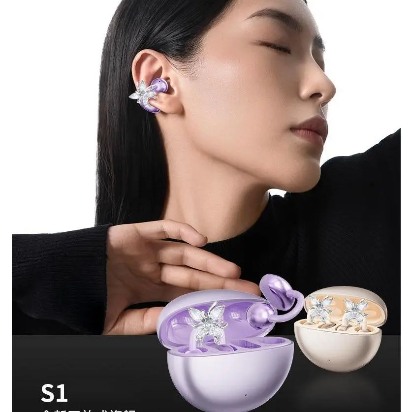 Wireless Clip-On Bluetooth 6.0 Earbuds with Jewelry Design, LED Display, and Long Battery Life
