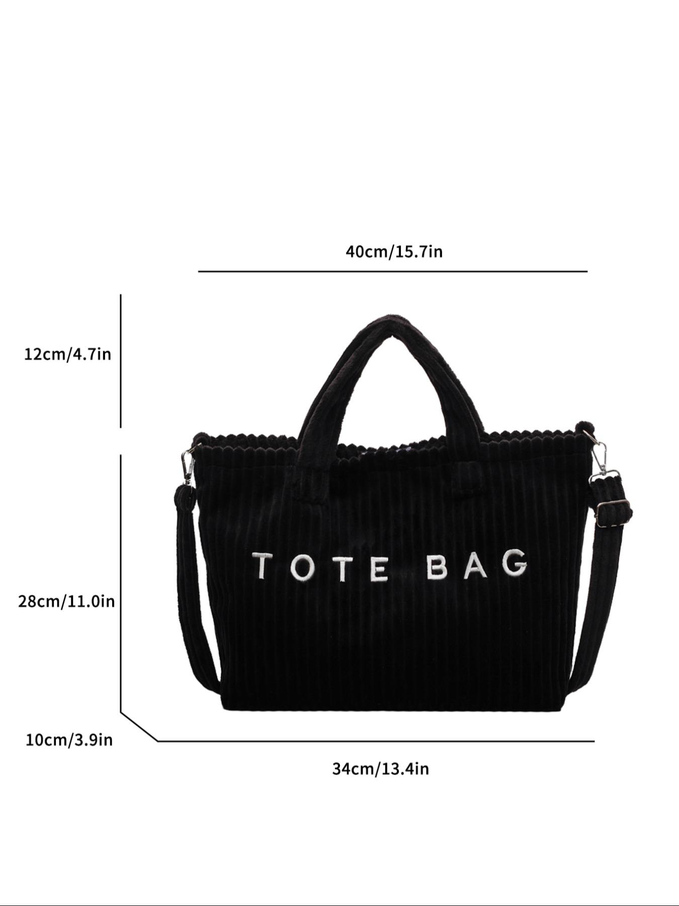 Large Capacity Corduroy Letter Design Handbag, Casual Fashion Shoulder Bag, Work & Daily Use, Everyday Bag, Stylish Tote Bag for Fall & Winter