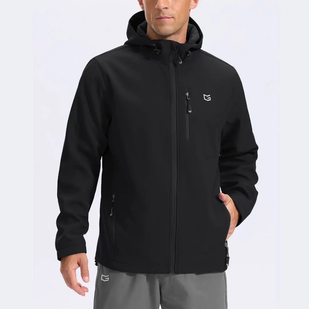 G Gradual Men's Softshell Fleece Lined Jacket with 6 Functional Pockets Wind and Water-Resistant Protection Hooded Jacket for Hiking，Camping, Travel, Commuting, Yard Work, Casual