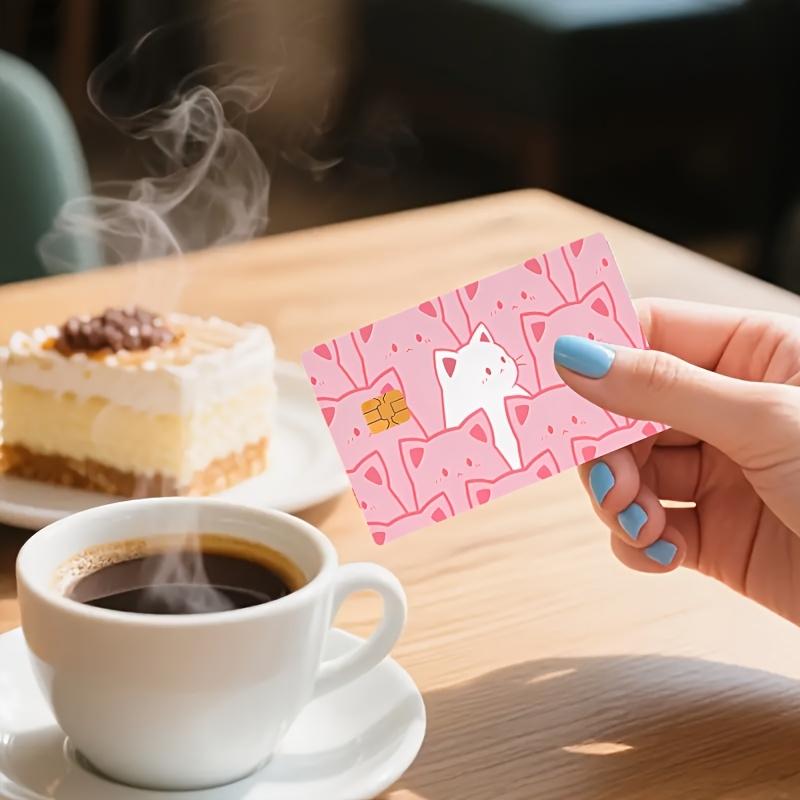 Kawaii Anime Pink Cats Pattern PVC Card Skin Sticker, Easy Design, Bubble-Free, Non-Braided, Suitable for EBT, Credit, Debit Cards, Keys, Room Cards, Protects Small Chip Cards, Ideal for Everyday Use