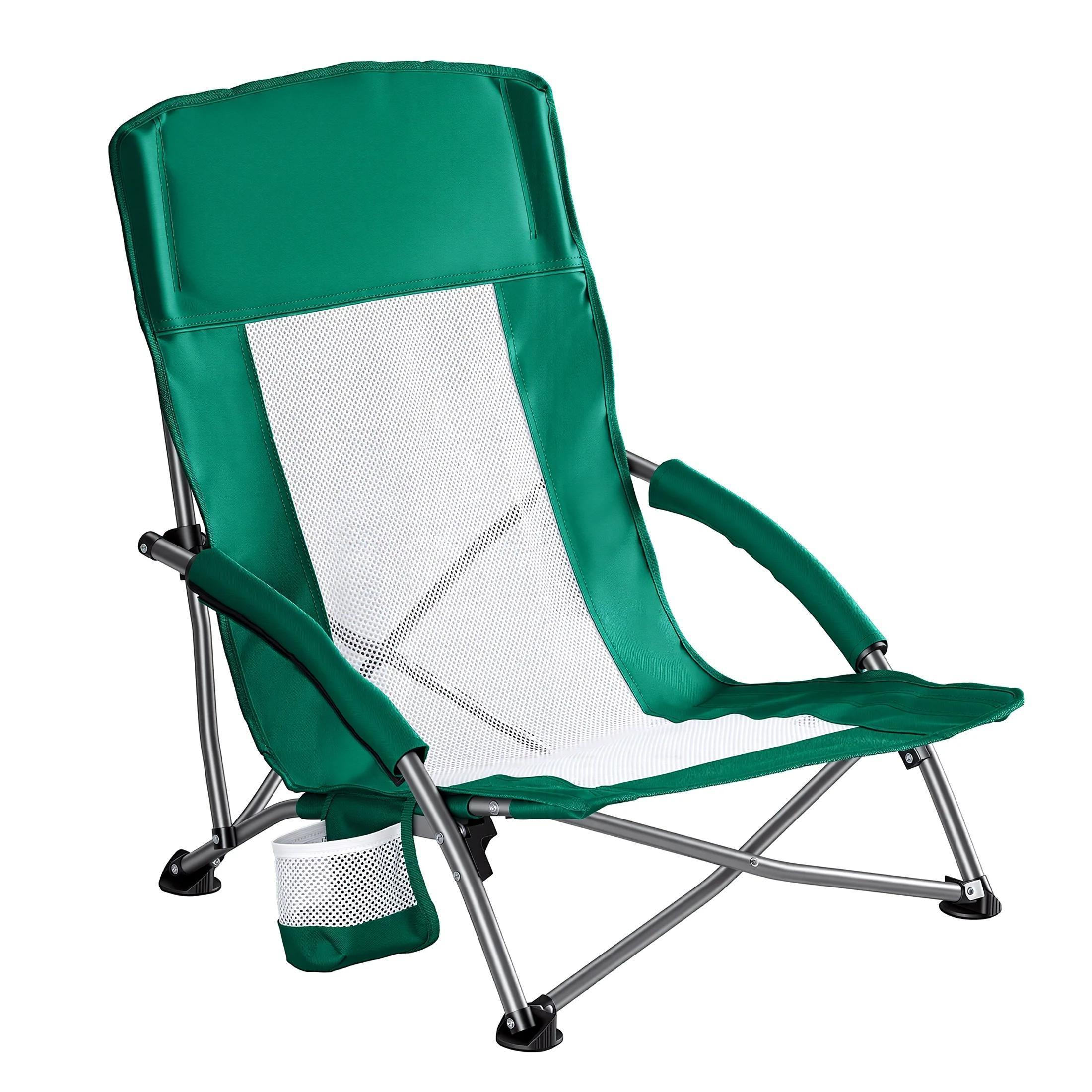 Heavy-Duty Portable Folding Camping Chair with Mesh Ventilated Backrest, Side Storage Pockets, Built-In Cup Holder and Integrated Backpack, Lightweight Foldable Outdoor Chair for Camping, Hiking, Picnics and Beach Trips