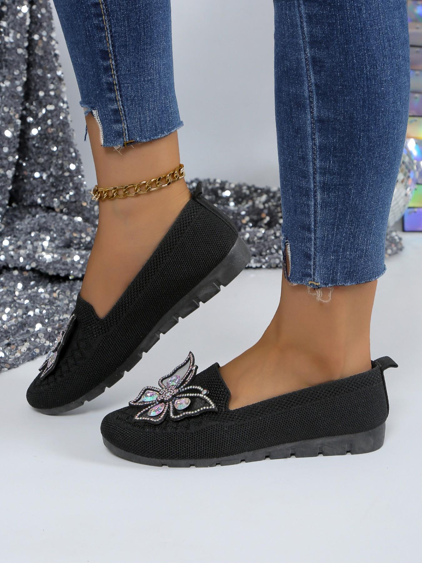 Water Drill Butterfly Loafers, Slip-On Soft Sole Lazy Single Shoes, Commuter Versatile Women's Shoes, Comfortable and Stylish Footwear