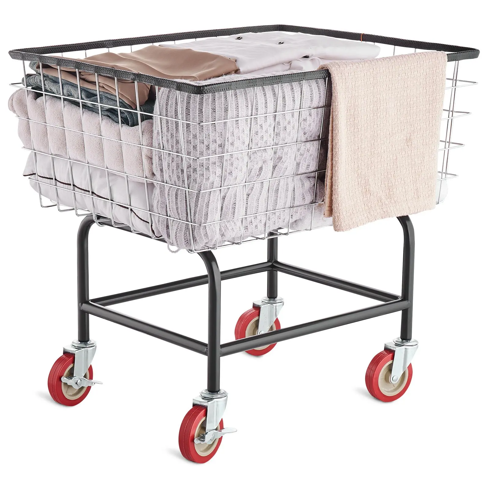 VEVOR Wire Laundry Cart, 2.8Bushel Wire Laundry Basket with Wheels, 26.7''x21. 7''x26. 4'' Commercial Wire Laundry Basket Cart, Steel Frame with Chrome Finish, 4" Casters, Wire Basket Cart for Laundry